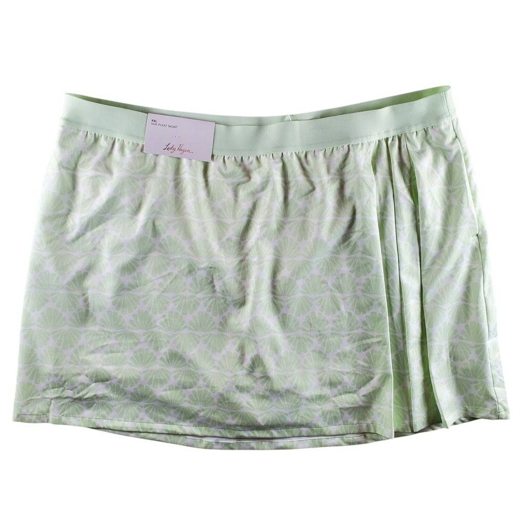 Lady Hagen Pull On Side Pleat‎ Skort Mint Green Seashells Pockets Womens XXL New